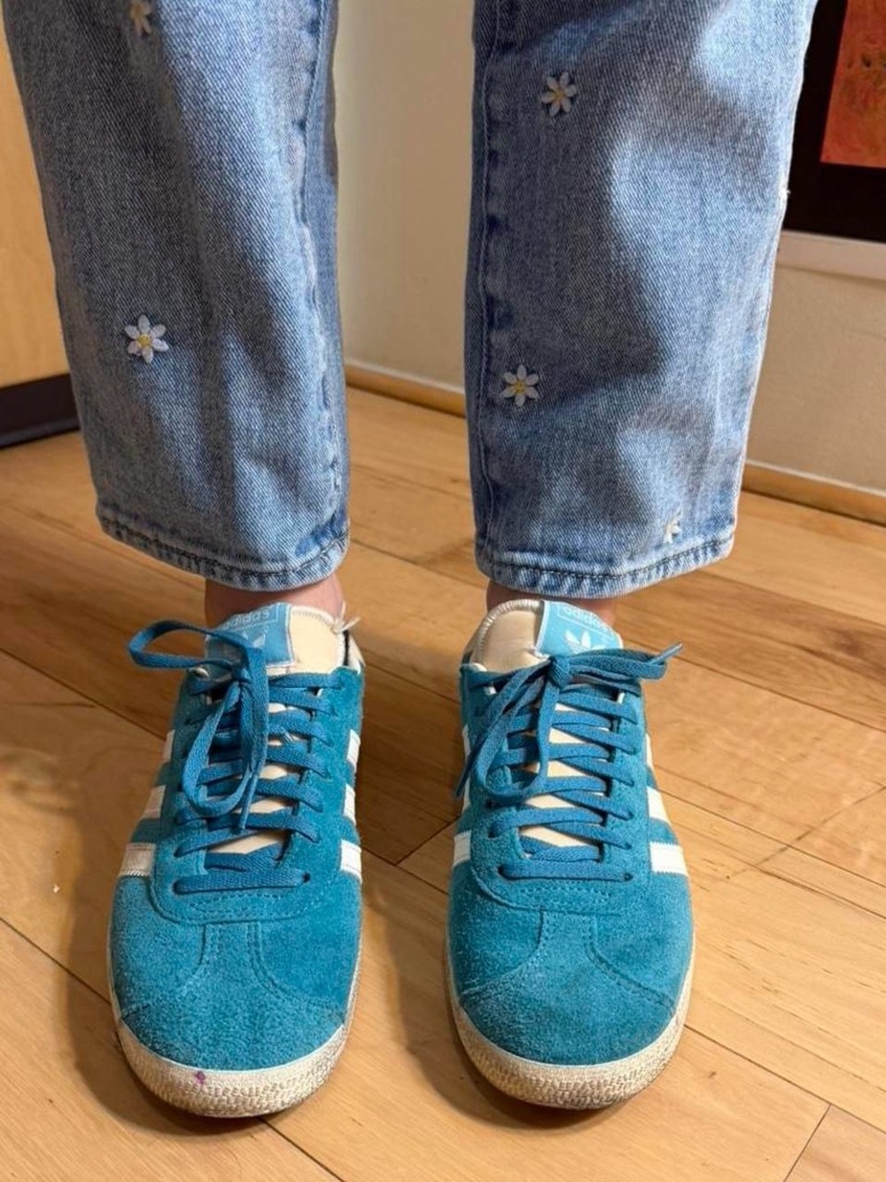 adidas Women Suede Sneakers in Teal Blue and White
